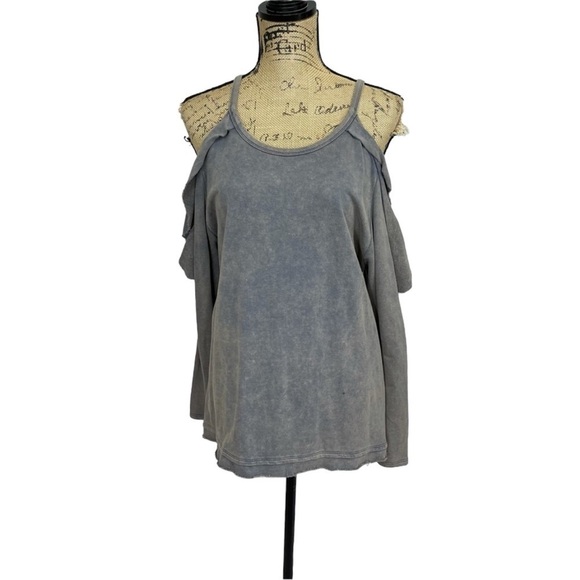 Umgee Women's Ruffled Open Shoulder Long Sleeve Tunic Top - Picture 5 of 13